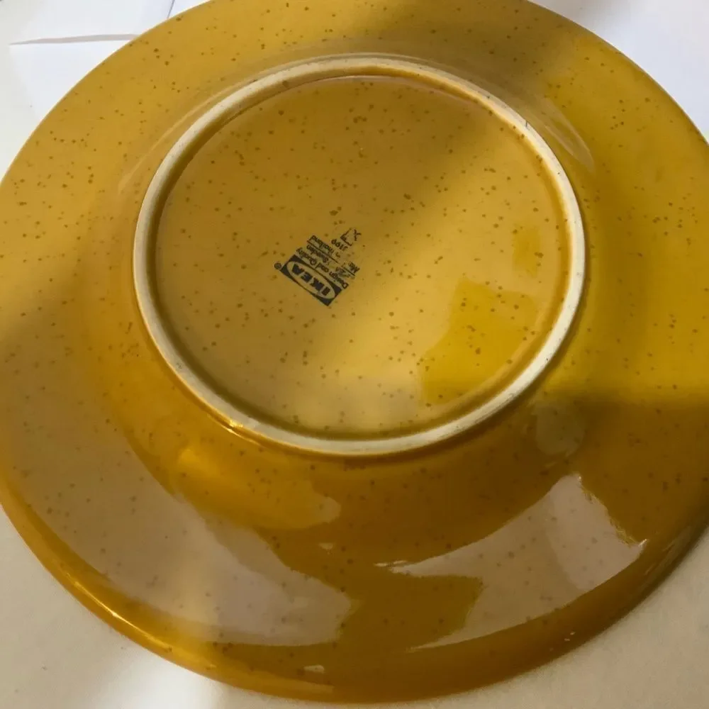 IKEA Mustard Yellow Large 12” Pasta & one salad plate 9” Mint Gold